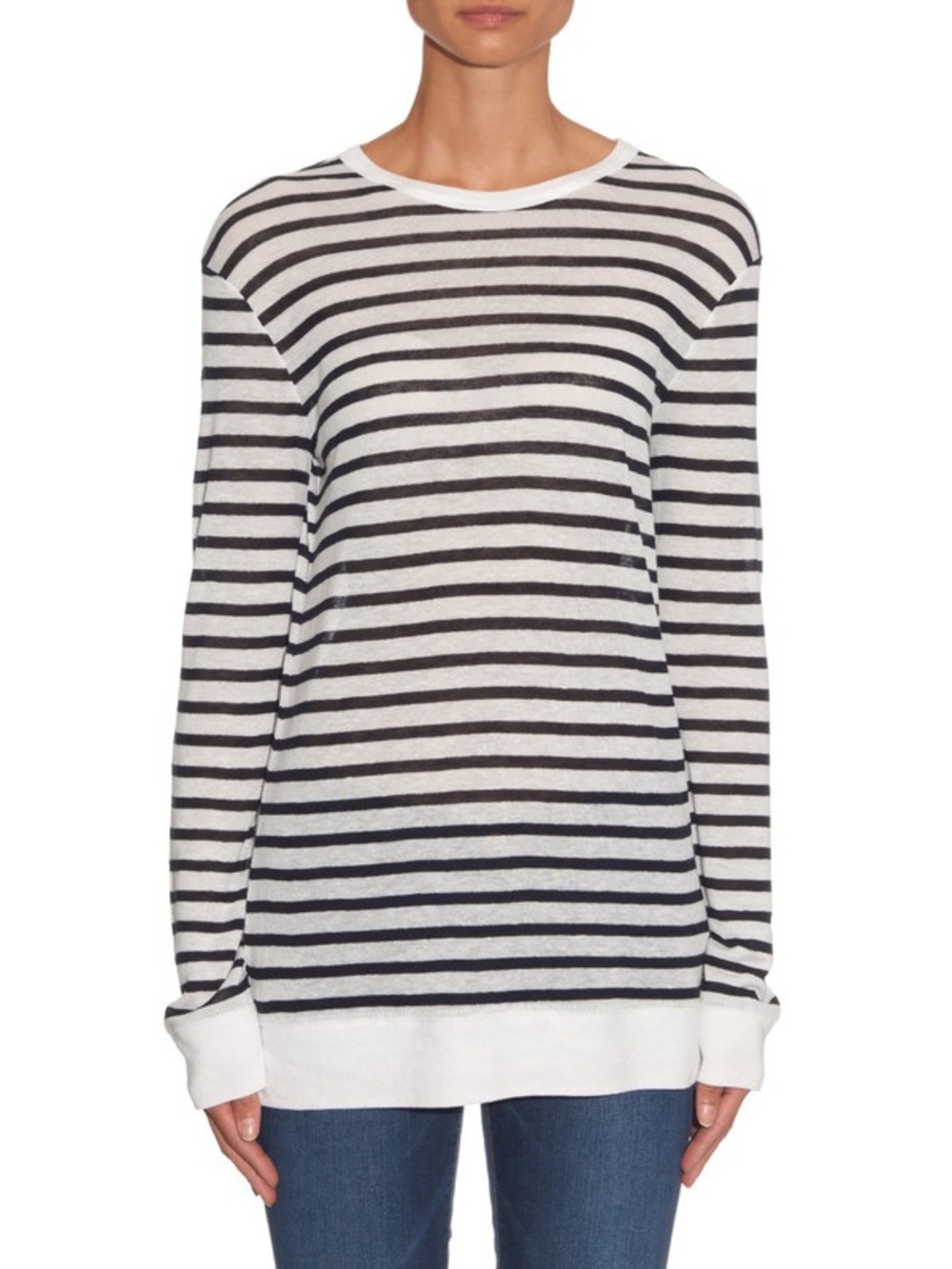 T by ALEXANDER WANG Women's Blue & White Striped Linen Long Sleeve Top - M